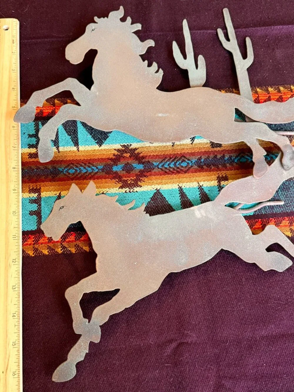 Two Piece Vintage Western Metal Galloping Horses Wall Hanging